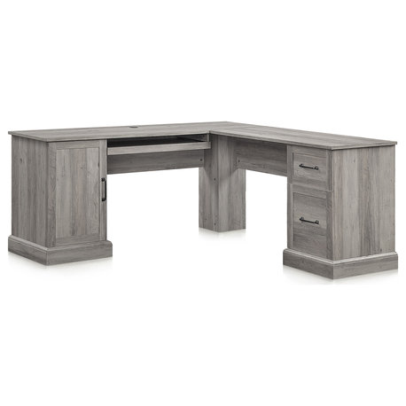 Modern Corner L-Shaped Home Office Computer Laptop Desk, Gray Wash