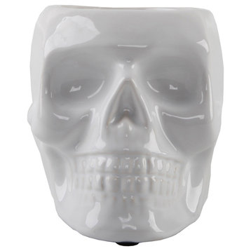 4.5X3.5 Ceramic Sugar Skull Planter, White