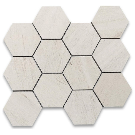 Moleanos Beige Golden Beach Limestone 4 inch Hexagon Mosaic Tile Honed, 1 sheet