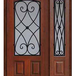 Prehung Sidelight Door 80 Fiberglass Charleston Arch Lite Wrought Iron - Front Doors