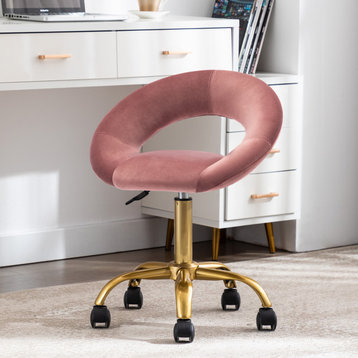 Open-Back Salon Spa Rolling Stool, Pink-Velvet