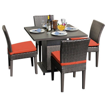TK Classics Napa Square Dining Table with 4 Armless Chairs in Tangerine