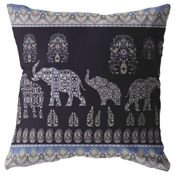 Paisley Elephant Double Sided Suede Pillow, Zippered, Dark Purple