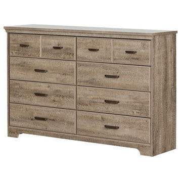 South Shore Versa 8 Drawer Wood Dresser in Weathered Oak