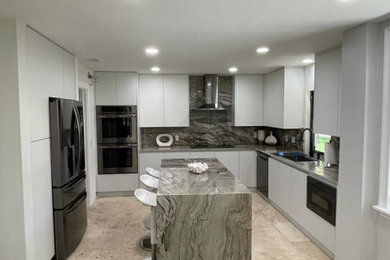 Slab Door kitchen with quartzite