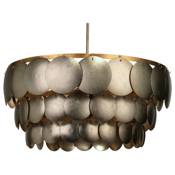 Modern Industrial Three Tiered Shade Chandelier Champagne Gold Metal 4 Light