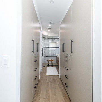 Earth Tone Transitional Closet and Bathroom