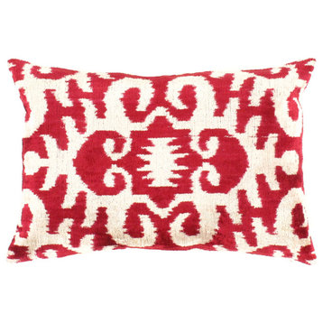 Ti 163 Red White Designer Ikat Velvet Throw Pillow