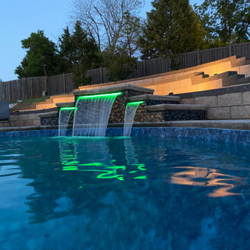 Custom Lagoon shaped polymer vinyl liner pool with Multi-level Waterfall