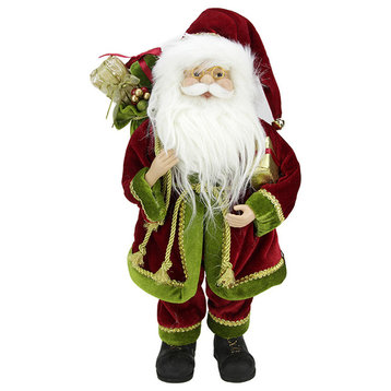 16" Standing Santa Holding a Gift Box and Bag
