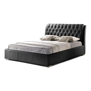 Bianca Black Modern Bed With Tufted Headboard Queen Size