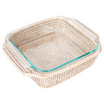 Artifacts Trading Company - Artifacts Rattan™ Square Baker Basket with Pyrex, White Wash - Our Square Baker Basket with Pyrex will fast become a staple in your kitchen!