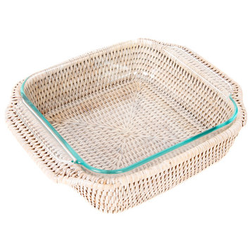 Artifacts Rattan™ Square Baker Basket with Pyrex, White Wash