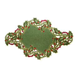 Xia Home Fashions - Holiday Holly Embroidered Cutwork Placemat, 12"x18", Set of 4 - Placemats