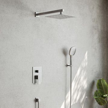 Wall Mount Shower System 10"Rain Shower Head with 3 Spray Settings Handheld, Brushed Nickel