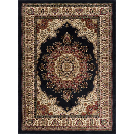 Fiona Traditional Oriental Black Rectangle Area Rug, 5'x7'