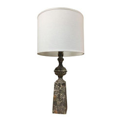 Stone Gray Textured Table Lamp w/ Linen Shade - Table Lamps