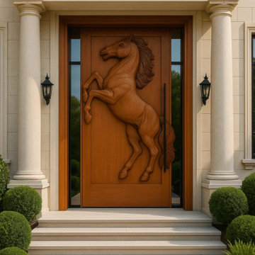 The Hand-Carved Horse Rearing Pivot Door