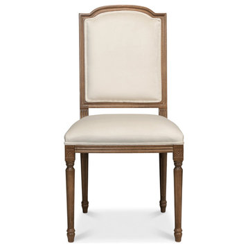Louis Xvi Dining Side Chair Driftwood Ivory Linen