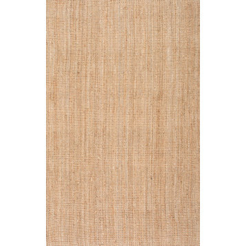 Handwoven Natural, Fibers Jute Ribbed Solid Rug, Natural, 2'6"x12' Runner