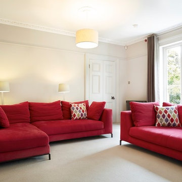 Muted greys in family room