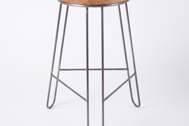 Modern Steel and Wood Counter Height Stool
