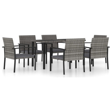 vidaXL Patio Dining Set 7 Piece Outdoor Table and Chair Set Poly Rattan Gray
