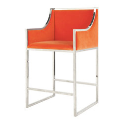 Worlds Away Hazel Counter stool, Nickel & Orange Velvet - Bar Stools And Counter Stools