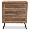 Baxton Studio Calida Brown Finished Wood and Rattan 3-Drawer Storage Cabinet