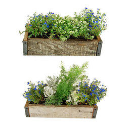 Rustic Wood Windowill Planter w/ Houseplants - Indoor Pots And Planters