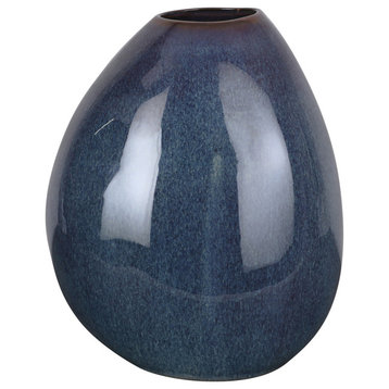 9.5"x10.5" Ceramic Vase, Small Boulder, Neutral Modern Room Decor Blue Gray