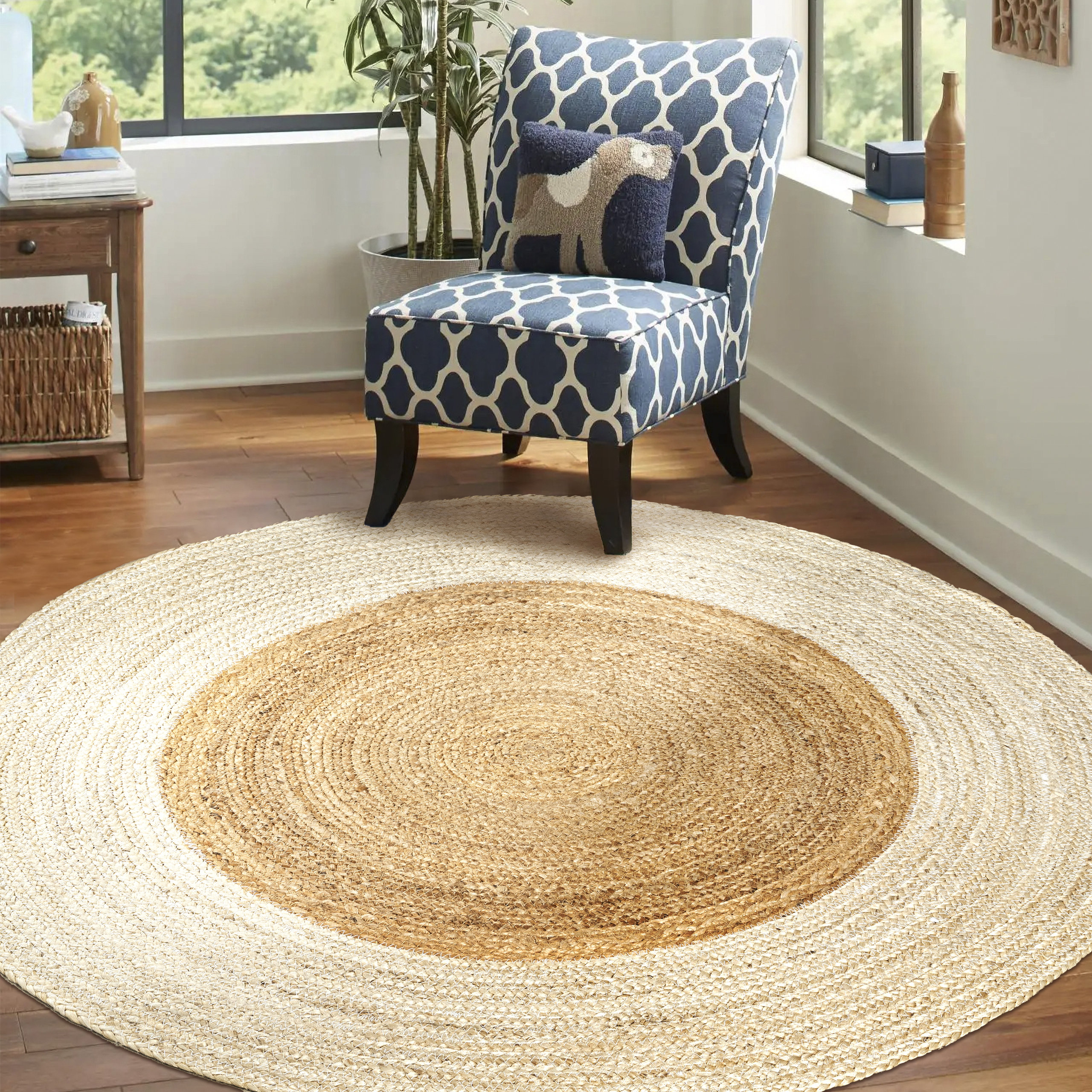 Oceana Two-Tone Boho Jute Circle Round Area Rug, 4' Round - Beach Style ...