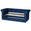 Janelle Contemporary Velvet Upholstered Daybed With Trundle, Royal Blue