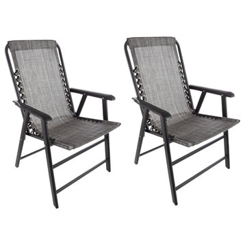 2 Folding Lawn Camping Chairs With Bungee Suspension Portable Lounge Chairs