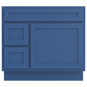 Vanity Art Vanity Base Cabinet, No Top, Drawers on Left, 36", Blue