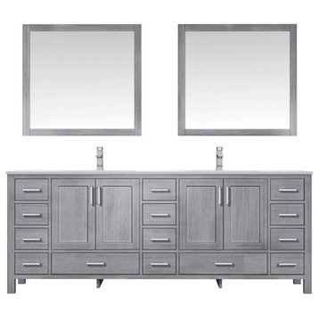 Lexora Home Jacques 84" Carrara Marble Top Double Vanity in Distressed Gray