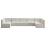 Meridian Furniture - Quincy Velvet Upholstered 7-Piece U-Shaped Modular Sectional, Cream - Show them all that less is more with the minimalist look of this Quincy velvet cloud-like comfort modular sectional. This elegant chair features a simple design that's all about comfort and modern style. The soft cream velvet upholstery is sleek to the touch, and the back of the unit features deep horizontal channel tufting for a look that wows. Because this is a modular seating option, you can pair it easily with other items in the Quincy collection to create a look you love. Latches underneath make it easy to mix and match items from the collection.
