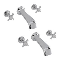 Enki Eton Cross Head Wall-Mount Bath and Basin Mixer Taps, Set of 2