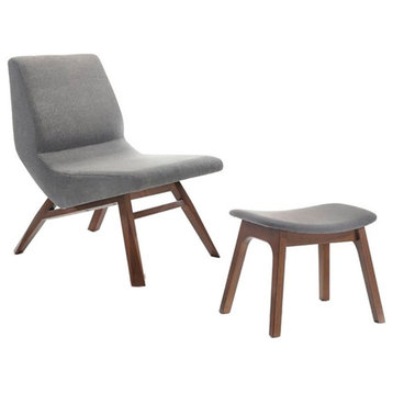 Limari Home Whitney Solid Wood & Fabric Accent Chair & Ottoman in Gray/Walnut
