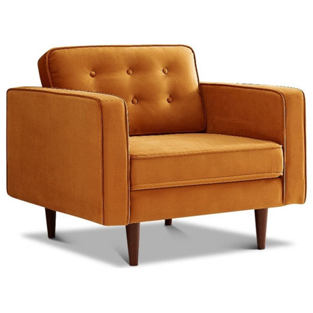 Chester Mid Century Modern Style Tufted  Wide Velvet Armchair in Orange