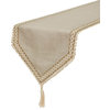 Decorative Table Runner Beige Linen 14"x108" Lace, Tassels - Timeless Linen Loom