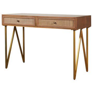 Lana 45" Solid Wood Writing Desk With 2 Drawers