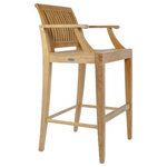 Westminster Teak Furniture - Laguna Bar Stool, No Cushion - Refer to secondary images to view cushion and selected color | The Laguna teak bar stool features a contoured back, scooped seat, and well placed foot rest, maximizing comfort for outdoor dining, with or without cushions. Pair with the other Laguna chairs and benches to create a casual yet luxurious dining space on the patio or in the garden.
