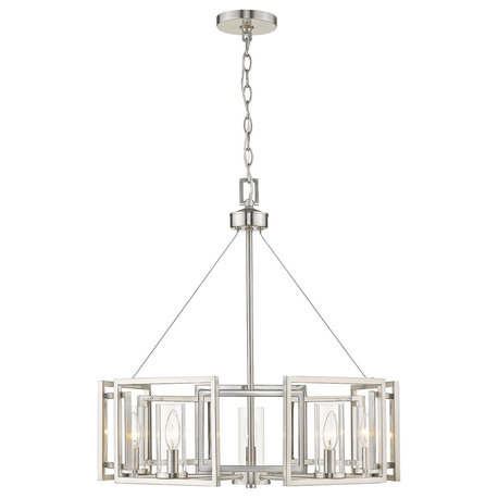 Marco 5 Light Chandelier, Pewter With Clear Glass