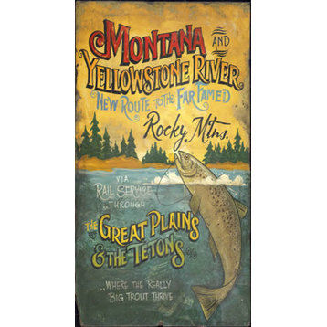 Vintage Sign Montana Rustic Western Sign Large Fly Fishing Sign, 20x32