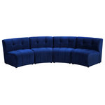 Meridian Furniture - Limitless Velvet Upholstered 4-Piece Modular Sectional, Navy - Invest in your home's comfort with this Limitless 4 Piece Sectional. This modular unit offers tons of flexibility in the number of ways that you can put each piece in the Limitless collection together to get the ideal customized look. Upholstered in navy velvet, this beautiful piece is soft and cool to the touch, so you can feel comfortable from every angle. Button and channel tufting add to this unit's upscale look and contemporary charm.