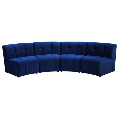 Limitless Velvet Upholstered 4-Piece Modular Sectional, Navy