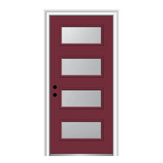 36"x80" 4-Lite Frosted RH Inswing Painted Fiberglass Front Door, 4-9/16" Frame