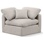 Meridian Furniture - Indulge Upholstered Modular Chair, Beige, Down Stuffed Linen Textured Fabric, Corner Chair - Experience ultimate comfort and style with our beige linen textured fabric Indulge Corner Chair. The luxurious linen texture of the fabric will elevate the aesthetic of any room. This chair provides ample space for you to relax while its modular build offers the option of unlimited configurations. Whether you're looking to add a stylish element to your living room or a comfortable seating option to your bedroom, this chair is the perfect choice.