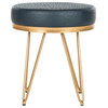 Jenine Faux Ostrich Round Bench in Navy and Gold Finish
